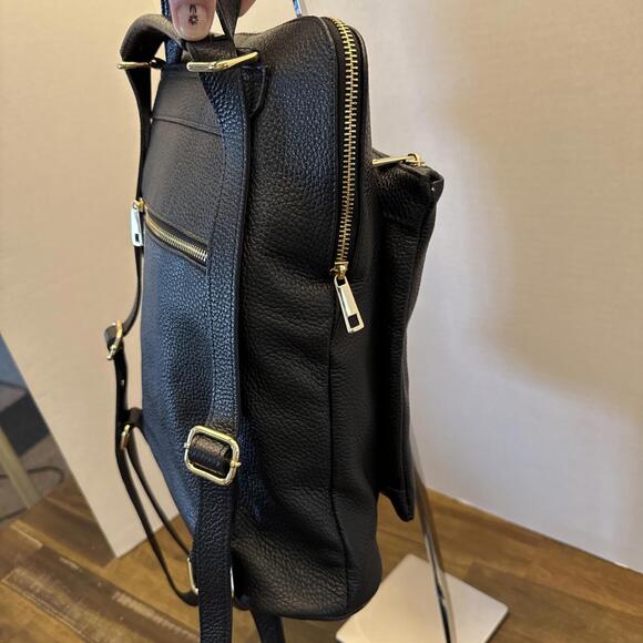 Vera Pelle Unica! Firenze Black Pebbled Leather Backpack Made In Italy - Picture 6 of 9